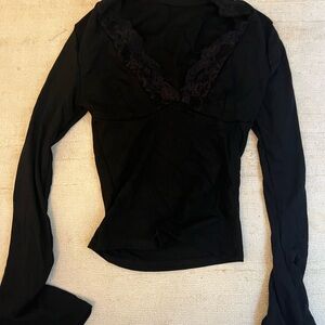 Black Long Sleeve Top with Lace Detail